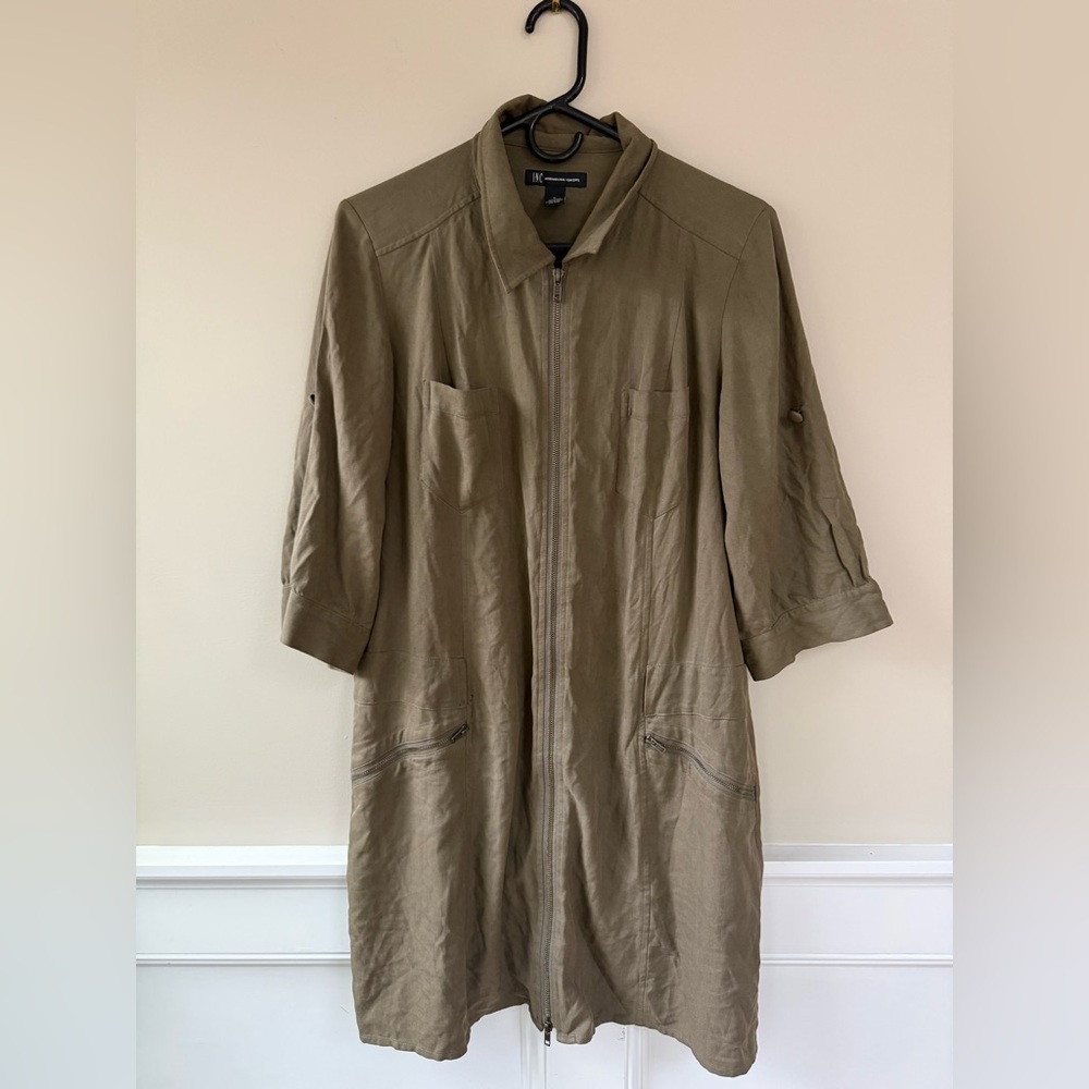INC 100% silk women’s Olive utility Zip-Front Shirt Jacket
